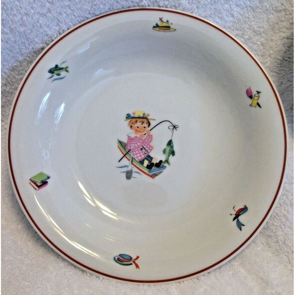 Girl Fishing Rowboat 2 Cereal Bowls by Tirschenreuth Made in Germany